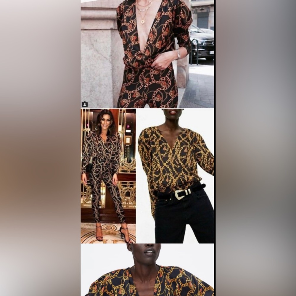 Zara Black with Gold "Chains" Bodysuit Size Small